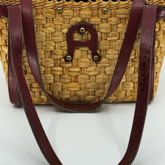 RARE Vintage 60s/70s ETIENNE AIGNER Handmade Straw Leather Satchel Handbag - Picture 7 of 14